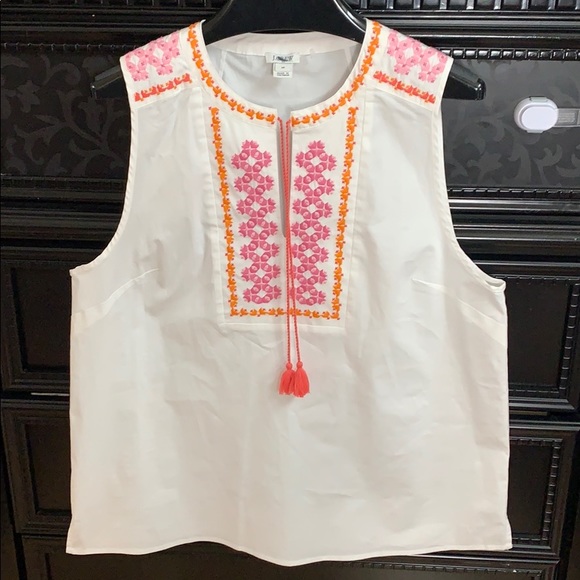 J. Crew Tops - J.crew white sleeveless Embroidered top size 14